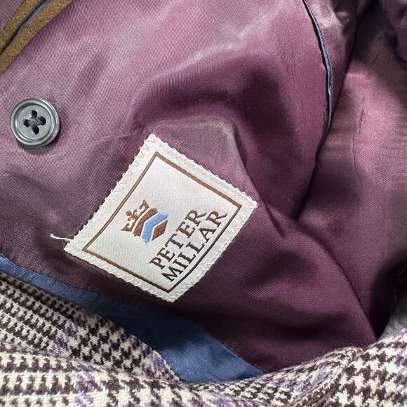 Peter Millar Blazer Mens 46 Tall Brown Purple Houndstooth Wool Cashmere 2 Button - Picture 8 of 12